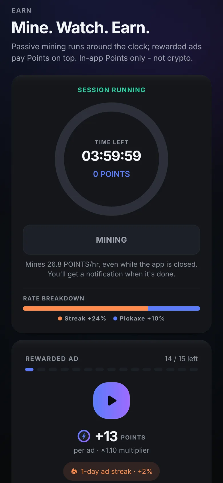 Earn screen